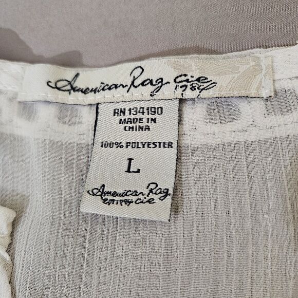 American Rag Cie Womens Peasant Top Sz L Ivory Sheer Boho Blouse Oversized Vtg - Picture 3 of 16